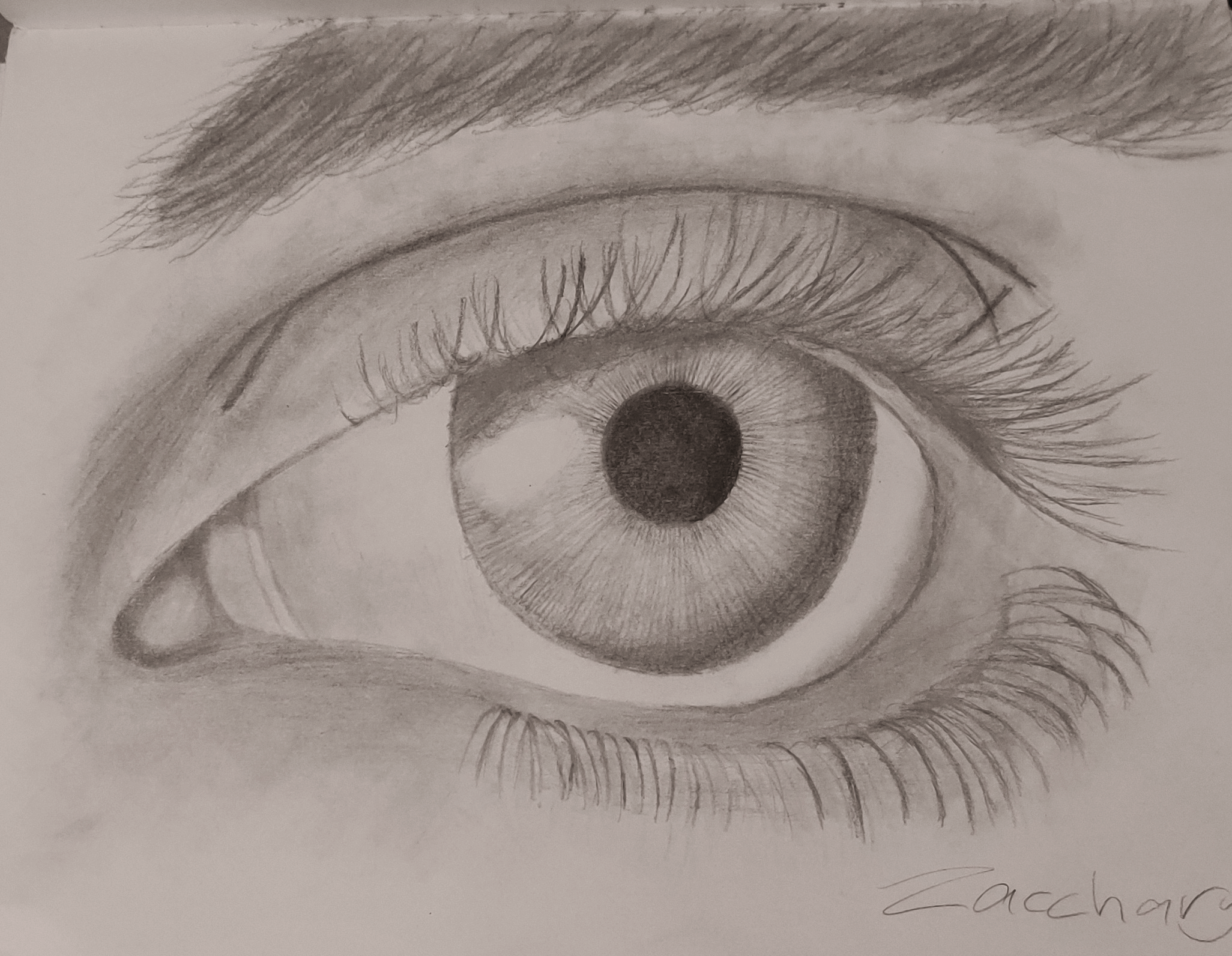 A value drawing of the up-close of an eye.