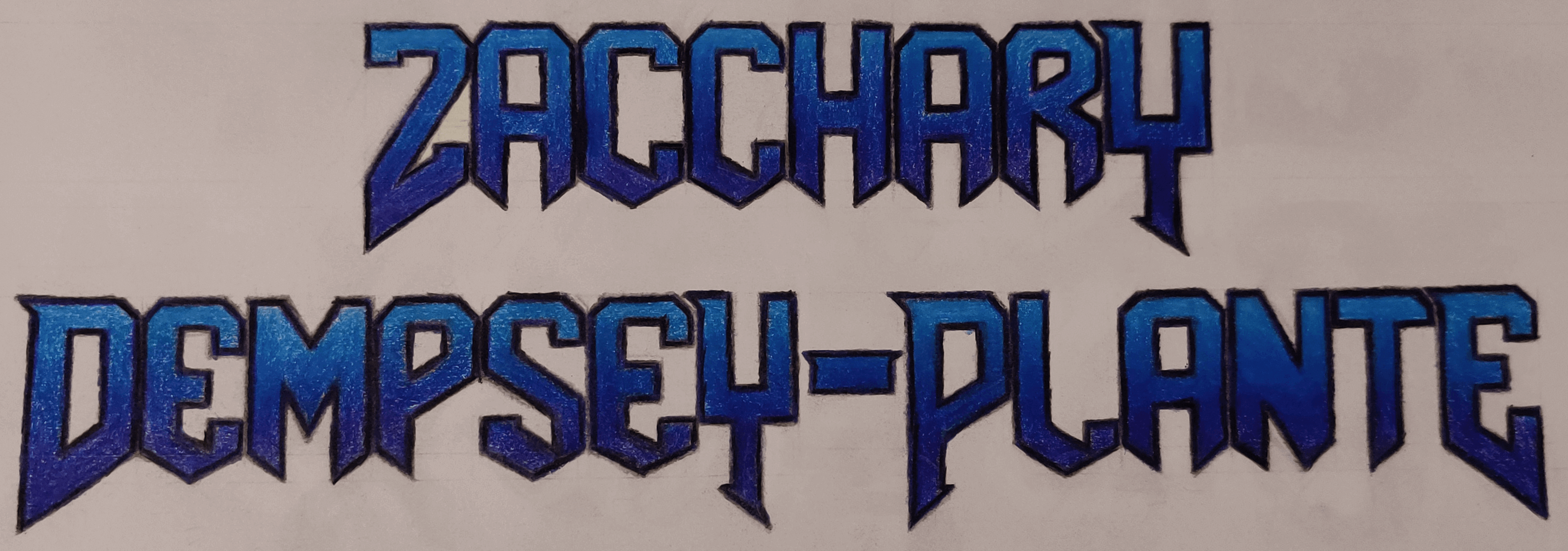 A typography drawing of my name in DOOM-styled font with a blue-to-purple (top-to-bottom) gradient.