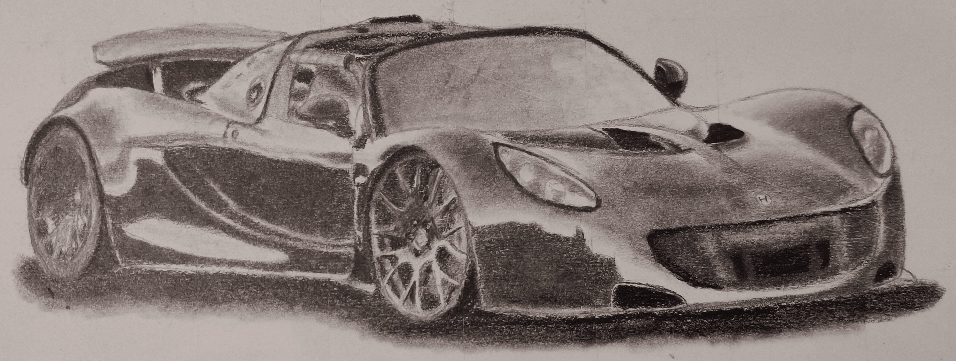 A drawing of a Hennessey Venom GT in pencil.