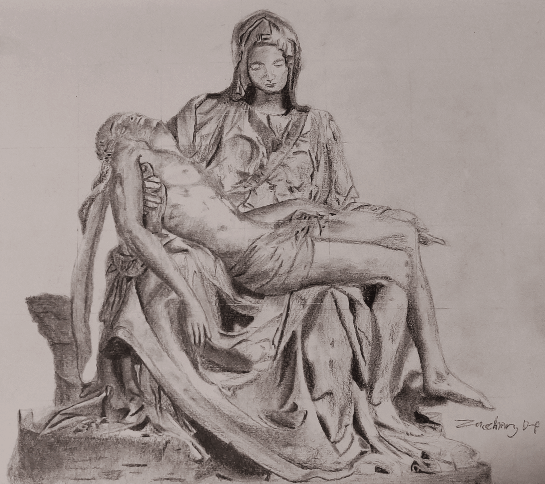 A drawing of the famous Renaissance sculpture ‘Pietà’.