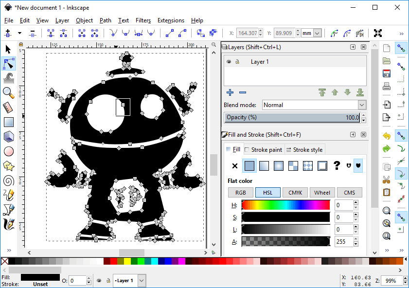 The document with a node covered by a selection box.