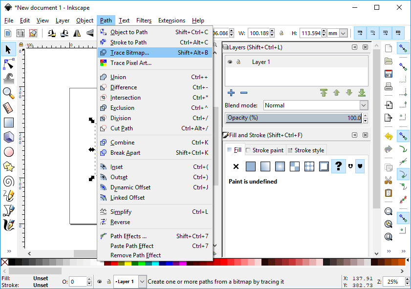 inkscape trace bitmap selection