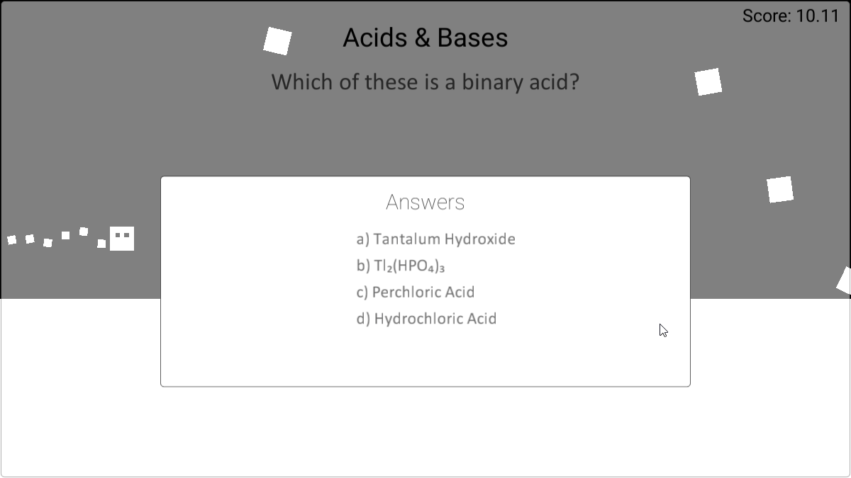 A screenshot of a question asking about acids and bases.