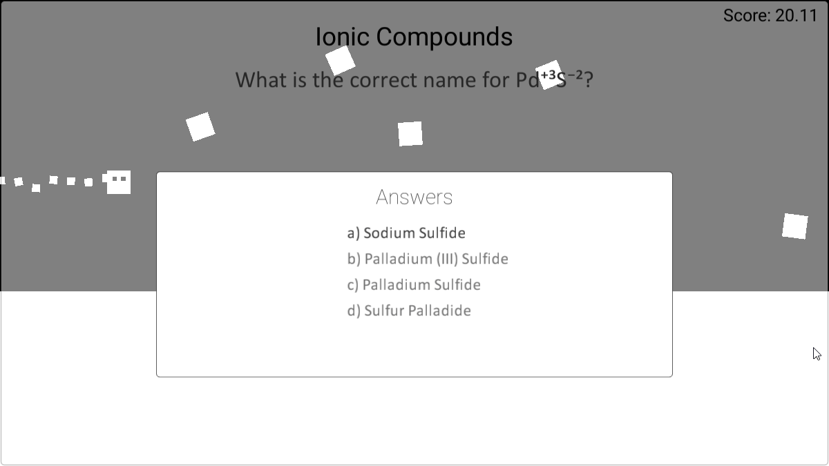 A screenshot of a question asking about ionic compound names.