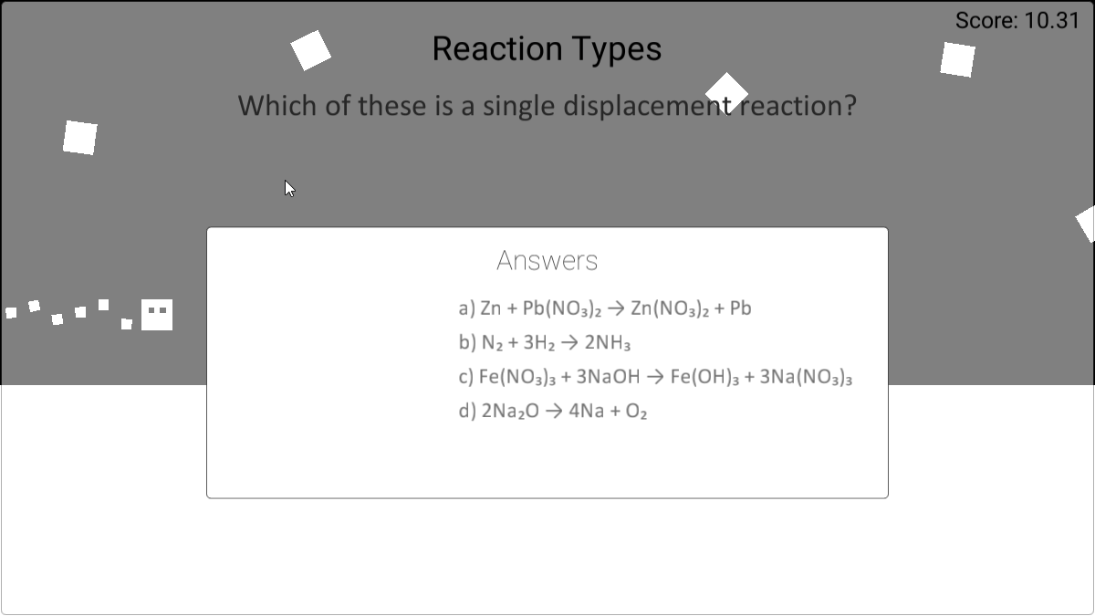 A screenshot of a question asking about single displacement reactions.